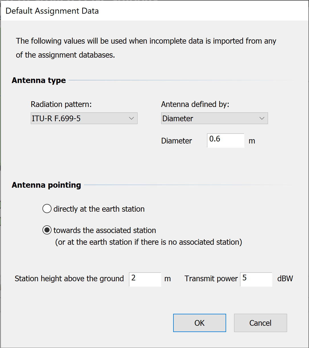 Default Assignment Data Dialog