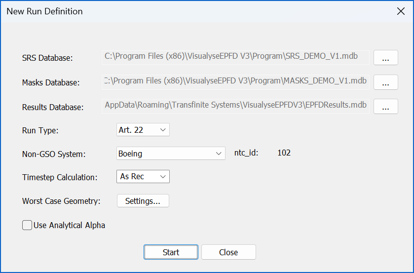 Figure 2: New Run Definition Dialog