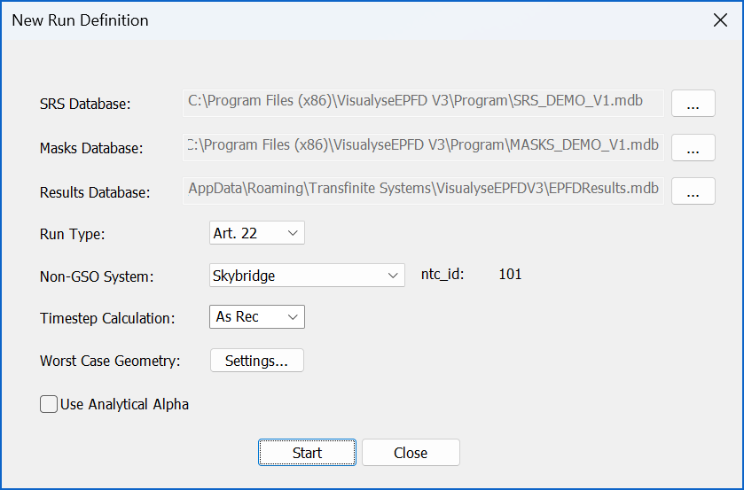 Figure 5: Run Type and System Selected