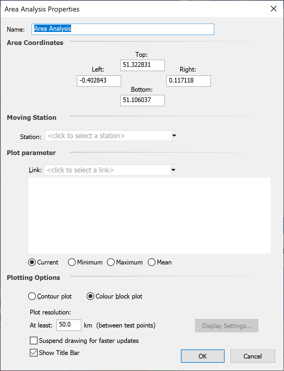 Area Analysis Properties dialog