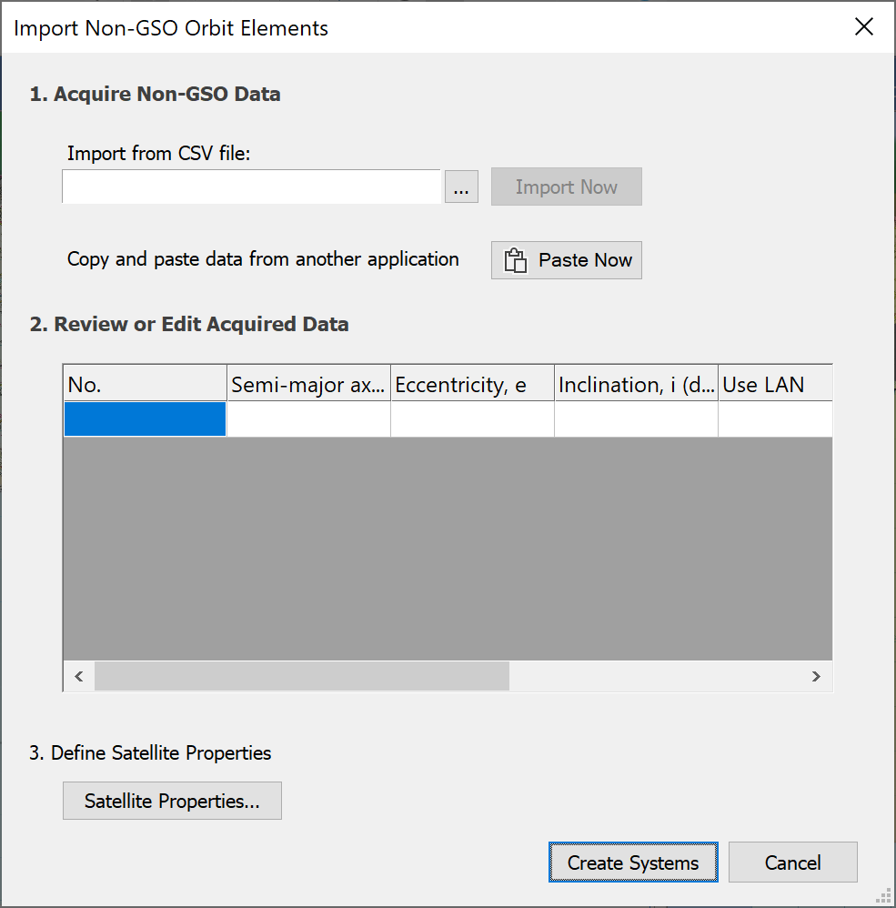 Import Non-GSO Orbit Elements