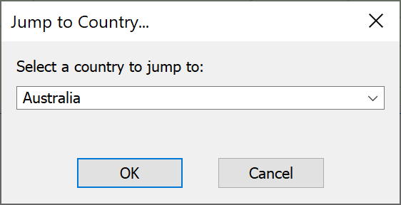 Map Views Jump to Country Dialog