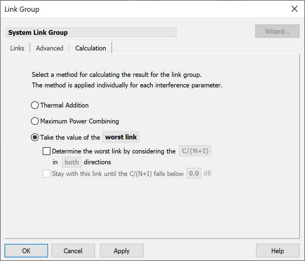 Link Group Calculation Tab