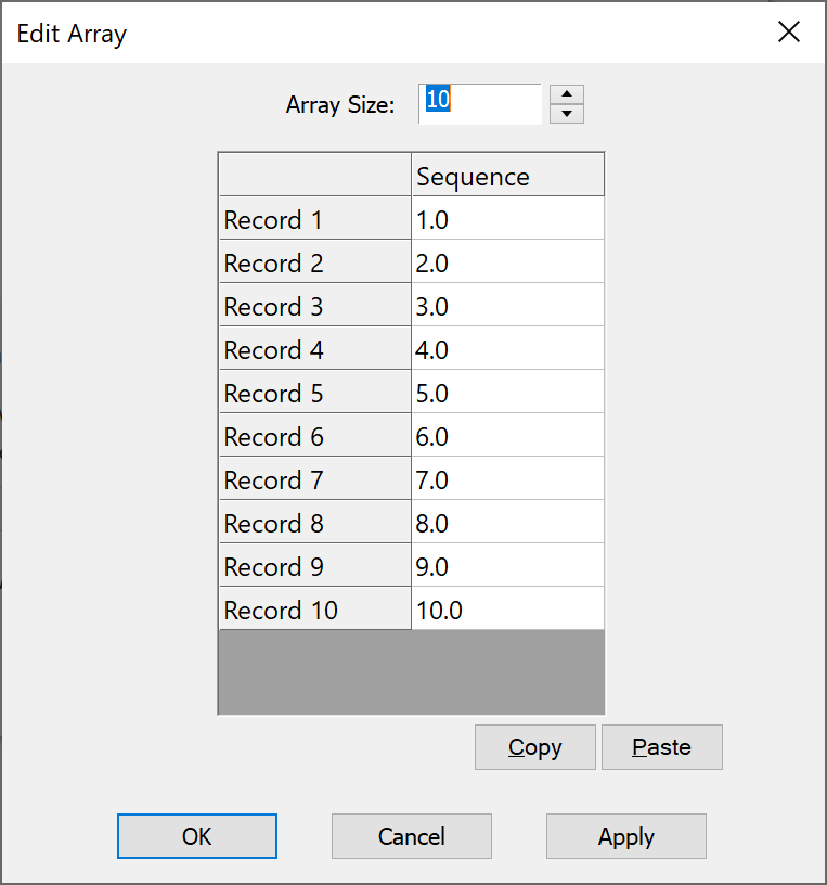 Edit Array dialog