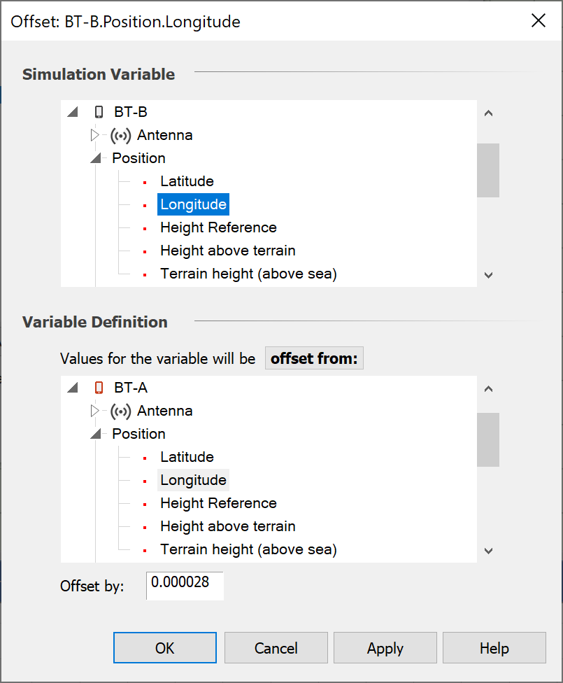 Offset Variable dialog