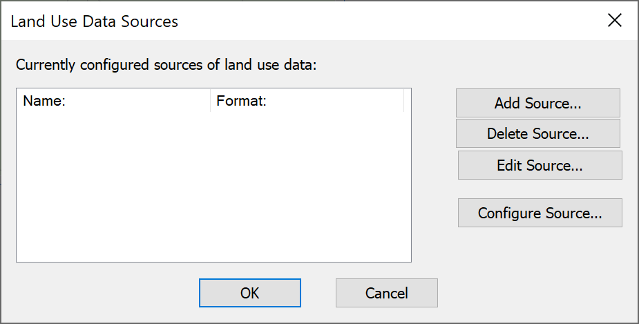 Land Use Data Sources Dialog