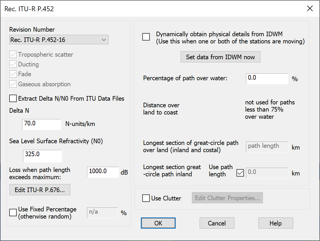 Model Parameters for ITU-R Rec. P.452