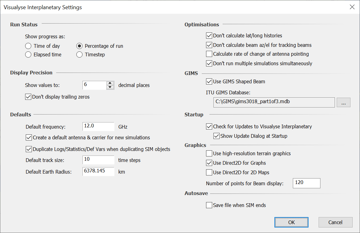 Simulation Level Settings for Default Parameters.