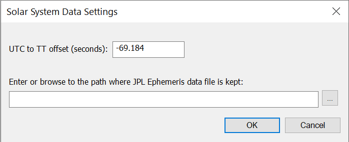 Solar System Data Settings