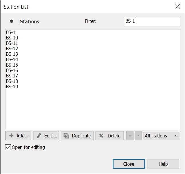 Station List Dialog filtered on name