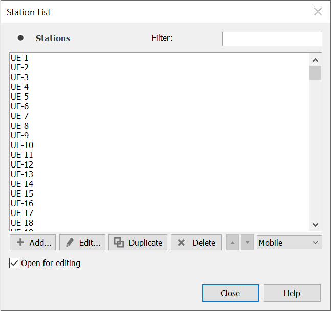 Station List Dialog filtered on type