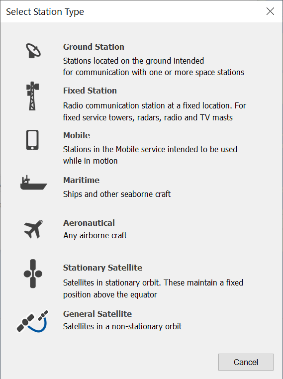 Station Type Selection Dialog