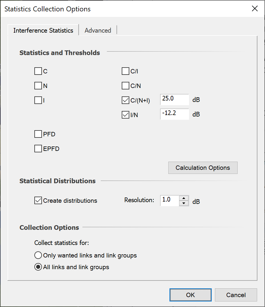 Statistics Collection Options Dialog