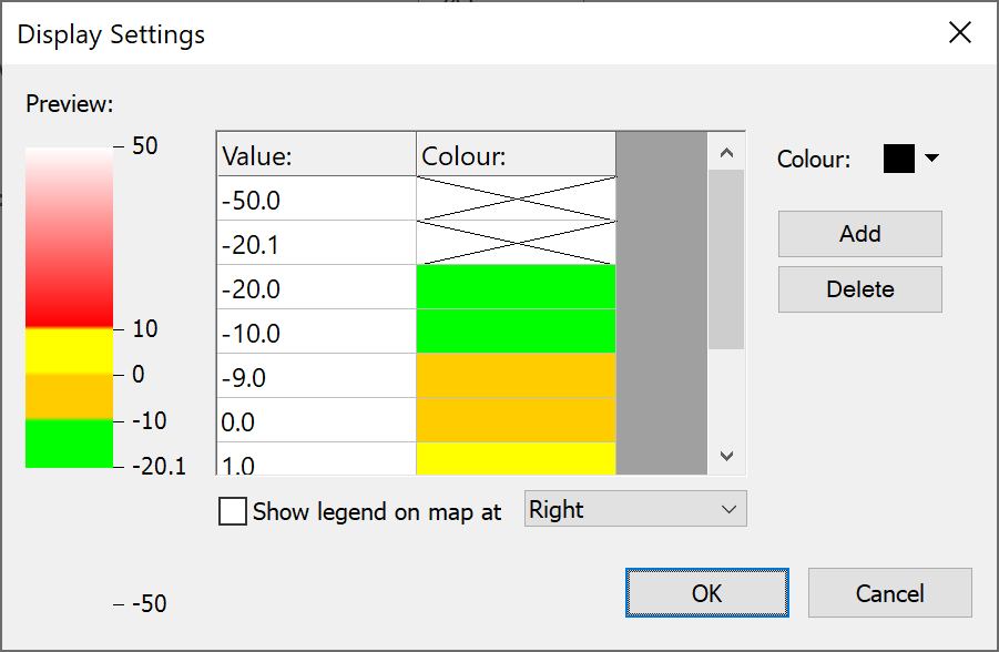 Defining the Colours to use on the Area Analysis