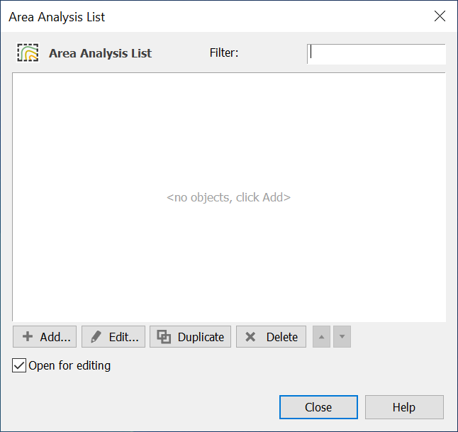 Area Analysis List