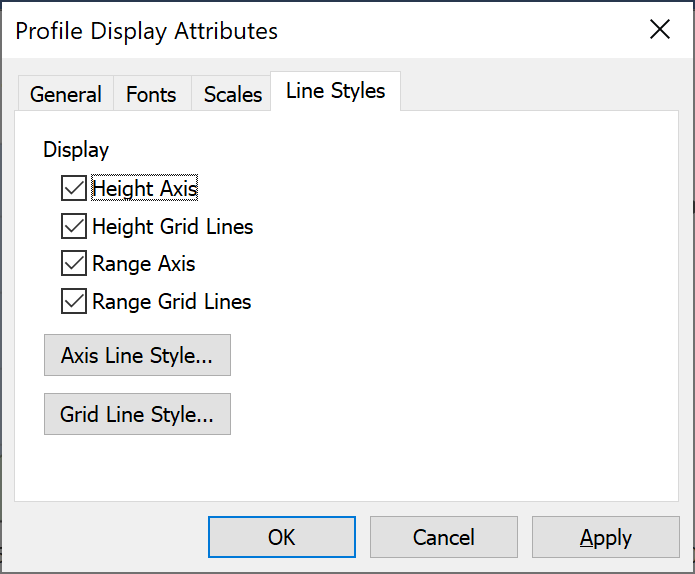 Profile Display Attributes Line Styles