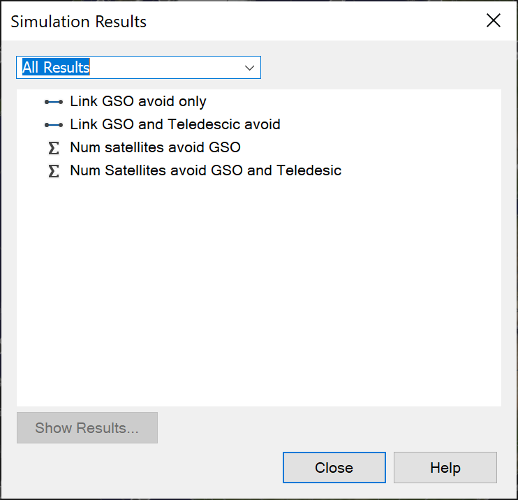 Results List – Showing by Default all the Results available in the Simulation