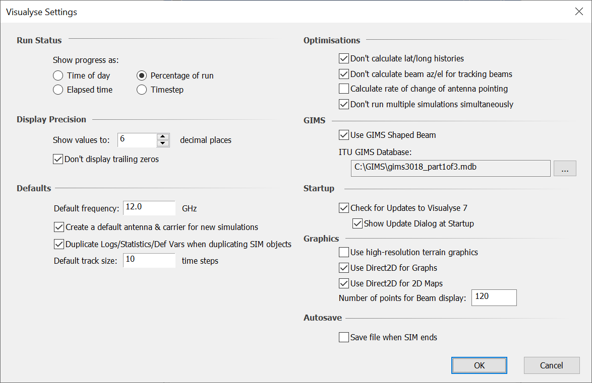 Simulation Level Settings for Default Parameters.