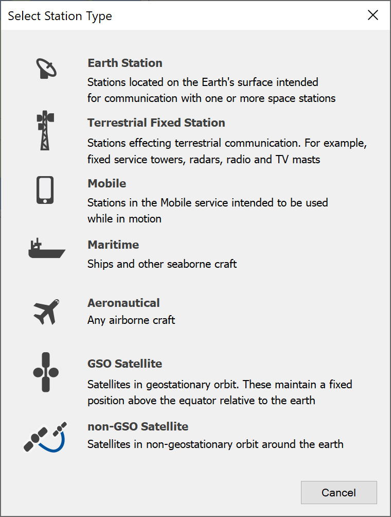 Station Type Selection Dialog