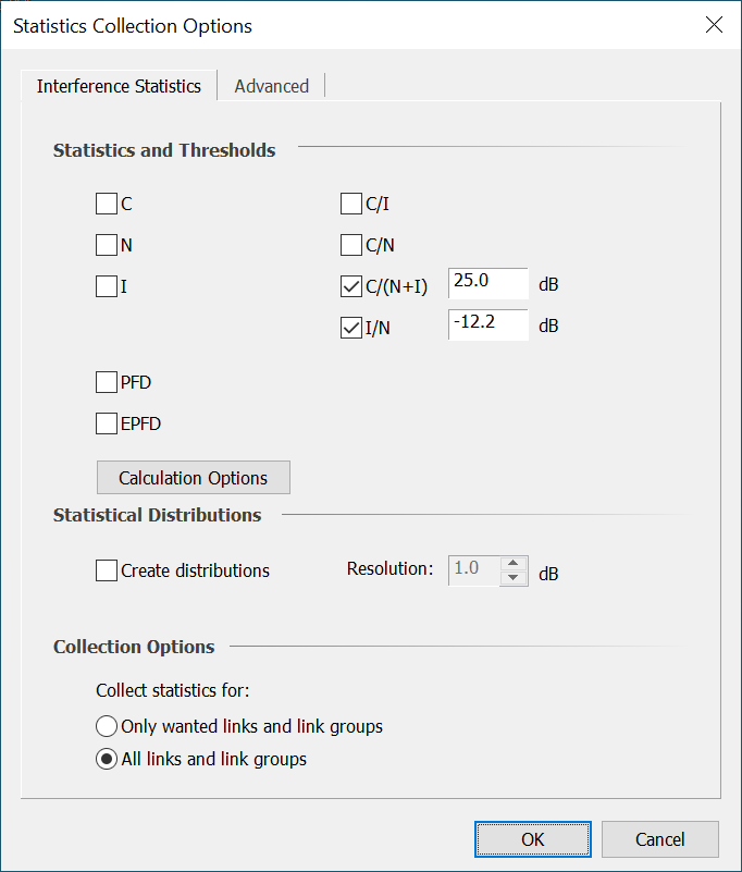 Statistics Collection Options Dialog