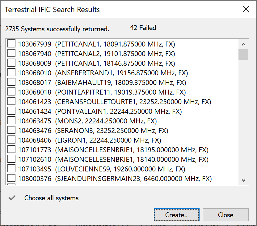 Terrestrial IFIC Search Results