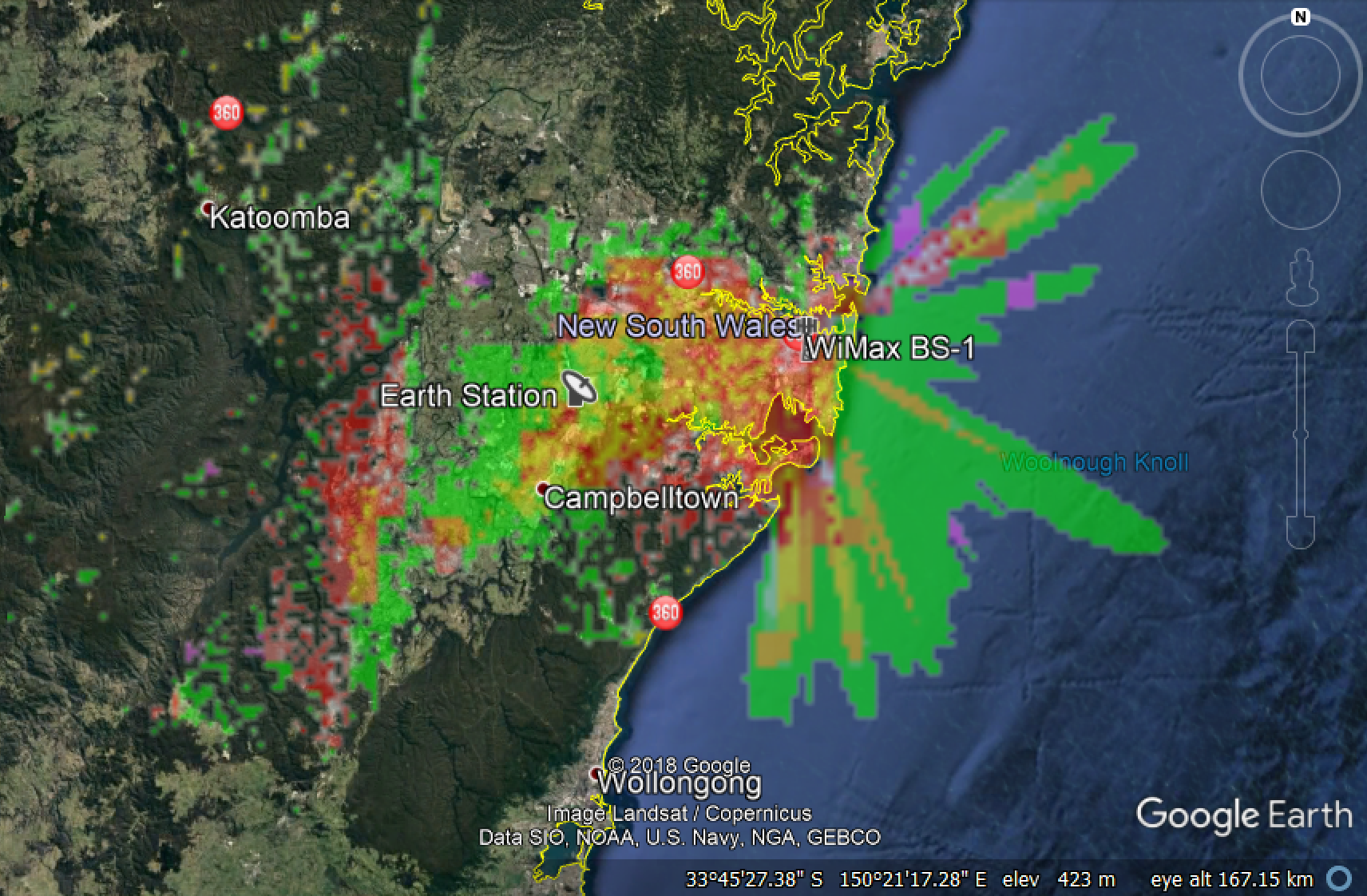 Output of Visualyse Professional Area Analysis into Google Earth